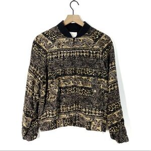 Vintage Cache Silk Animal Print Zip Gold Bomber Jacket
